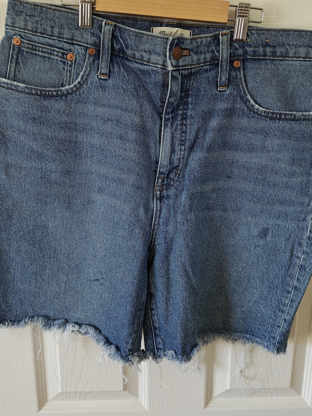 Madewell High-Waist Raw Hem Denim Shorts - Blue